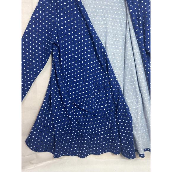 Lularoe Wrap Cardigan Womens Large Blue White Heart Print Long Sleeve Pockets - Picture 7 of 14
